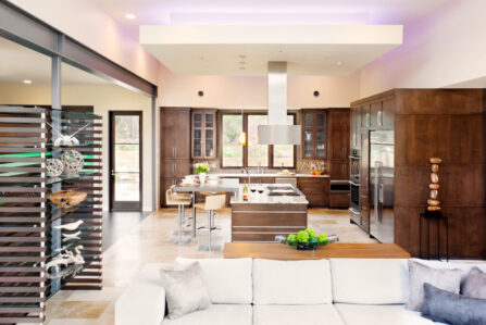 LaRue Architects: Living room and kitchen area.